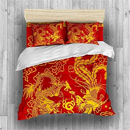 YXCUIDP Estilo Chino Duvet Cover Set Dragón y Phoenix Sistemas del lecho, for el Muchacho/Muchacha Dormitorio, Funda nórdica con 2 Fundas de Almohada (3pcs) o la Hoja (4pcs), Single/Double/Extra