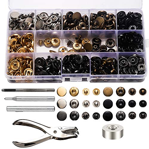 120 Set Botones de Presion, Corchetes de Presión Metálicos con Broches con Kit de Herramienta de Fijación para Decoración y Reparaciones Artesanales de Cuero (6 colores, 12,5mm)