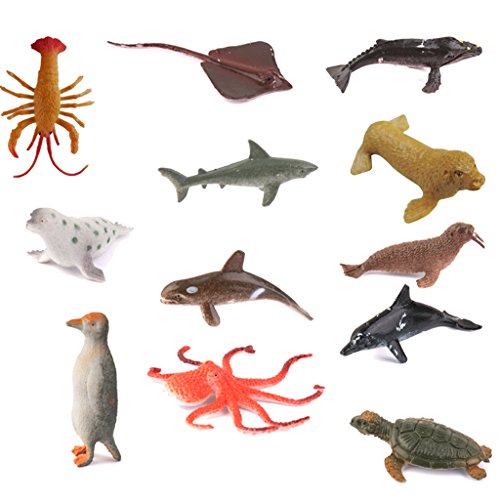 12pcs Plástico Juguete Figuras Modelos Animales Marinos para Niños Multicolor