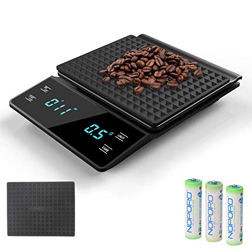 3T6B Escala electrónica cocina con una función temporización, báscula café cocina tiene una precisión de 0.1 g, Pantalla LED escala 3000 g(Con bandeja y batería)