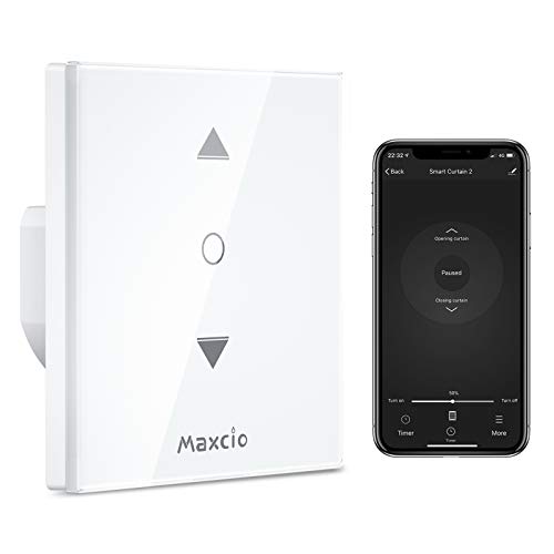 【4 Generación】Interruptor Persianas WiFi, Maxcio Interruptor Control por Porcentaje de APP y Voz, Interruptor con Cerradura de Seguridad para Motor Persiana，Toldos