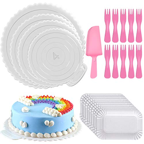 4pcs Bases Plastica para Tartas Redondas Base de Plastica,Bases Plastica para Tartas Redondas,Tablas Redondas para Tartas,Base Tartas Soporte Redonda y Bases para Tarta de Pisos Cake Board Bases