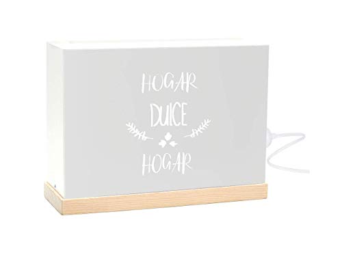 60W 60watios.com Caja Luminosa Letras/Cajas de Metal y Madera Natural, Cuadros de led para Regalos Originales Mujer, Decoracion, cumpleaños Mensajes Personalizados (Hogar Dulce hogar)