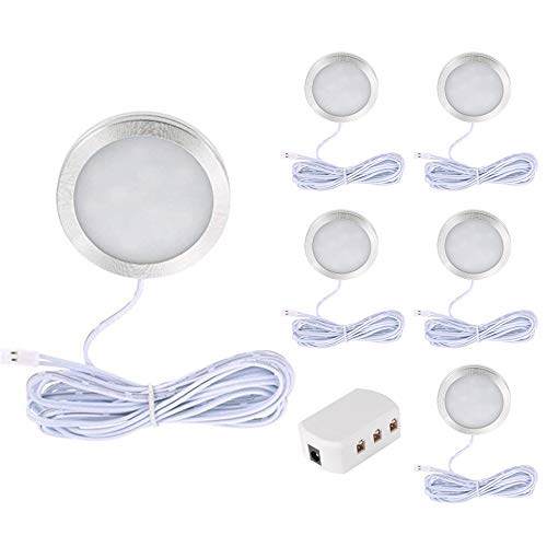 6pcs Interior LED luces del punto del techo debajo del accesorio de iluminación del gabinete con el divisor Adaptador para DC 12V RV Camper Caravan Boat Cocina Salón (Blanco cálido)