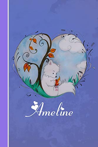 Ameline: Cahier personnalisé | Fox avec coeur | Couverture souple | 120 pages | vide | Notebook | Journal intime | Scrapbook | idée cadeau