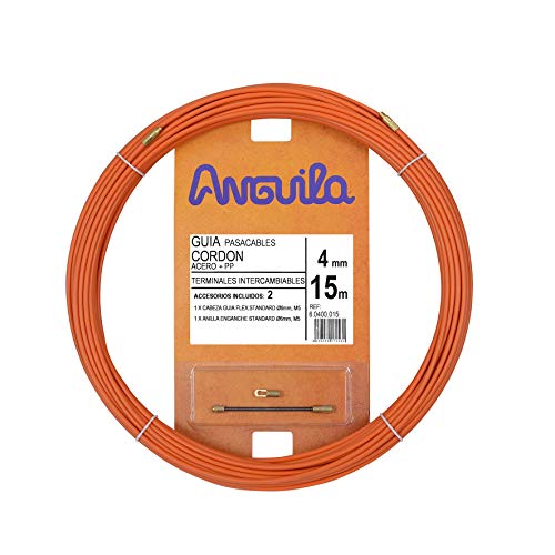 Anguila 60400015 - Guía pasacables Cordón de Acero + Polipropileno, 15 m, Cordón de Acero, Naranja