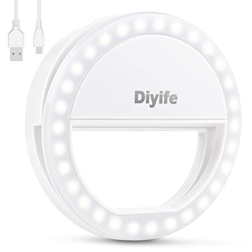 Anillo de luz Selfie, [Nueva Versión] Diyife Selfie Luz Anillo 36 LED USB Recargable Selfie Light Clip en el Cualquier Teléfono con Brillo de 3 Niveles Fotografiar Transmisión en Vivo Maquillaje