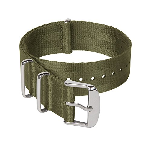 Archer Watch Straps | Correas NATO de Nylon Cinturón de Seguridad | Correa de Reloj Diseño Militar | Verde Oliva/Piezas Metálicas Color Acero, 20mm