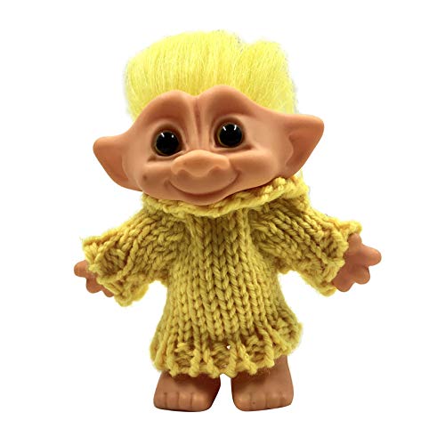 B Baosity Troll Dolls, PVC Vintage Trolls Lucky Doll Figuras de Acción 4 "Cake Toppers Colección Cute Little Guys, Proyecto Escolar, Regalos de Fiesta - Cabello Amarillo