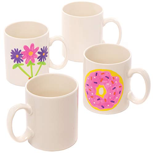 Baker Ross Ec1121- Diseña tus Propias Tazas grandes de Porcelana Blanca (Pack de 4) para que los Niños Decoren, Manualidades