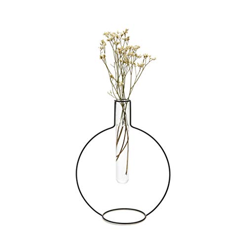 Balvi Florero Round Silhouette XL Color Negro Jarrón Decorativo de Vidrio y Metal Florero Original Forma de Tubo de ensayo Vidrio/Metal 27 cm