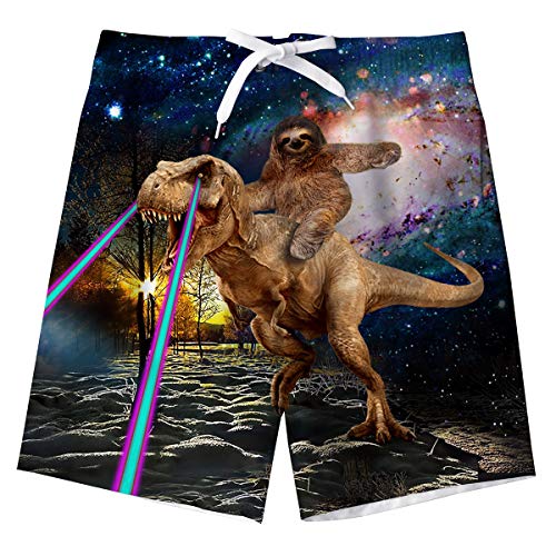 Bañador de Natación Bañador Verano Pantalones Cortos Divertidos Impresos en 3D Dinosaurio Hawaiano Ropa de Playa de Secado rápido Pantalones Cortos de Running de natación Deportiva 10-12 Años