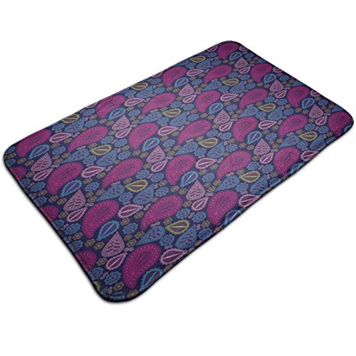 Bath Mat Non Slip，Asian Ethnic Paisley Design with Floral Swirls Leaf Detailed Colorful Artwork Image，Ultra Absorbent Bathroom Rug