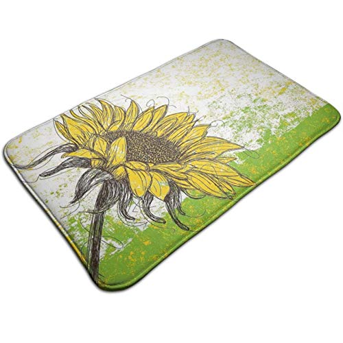 Bath Mat Non Slip，Floral Print with Sunflowers In A Field Summer Garden Sketchy Abstract Detail Image，Ultra Absorbent Bathroom Rug