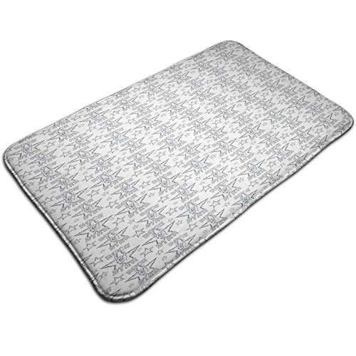 Bath Mat Non Slip，Greyscale Rockn Roll Design with Detailed Sign of Horns Thorny Stars Pattern，Ultra Absorbent Bathroom Rug