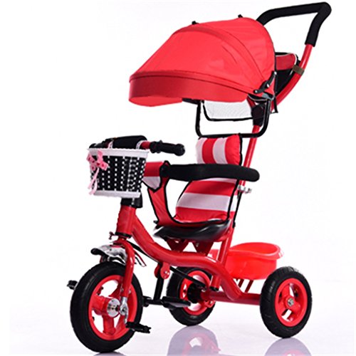 BBZZZ Cochecito de bebé Niños Pequeño Triciclo Interior/Al Aire Libre / 7 Meses-6 Años Carro Antiguo con Toldos/Titanio Vacío Ruedas Bicicleta (Rojo) Freno de Rueda de Espuma