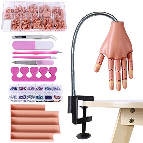 BenkerEsti - Mano de práctica para manicura acrílica, maniquí de mano y kit para práctica de uñas – plateado