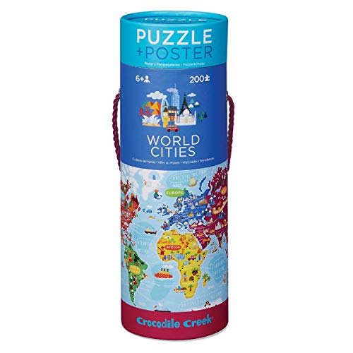 Bertoy- World Cities Piece Puzzle Plus Poster Rompecabezas de Suelo, Color Azul/Verde/Naranja/Rojo/Rosa, 19" x 13" (2874-3)