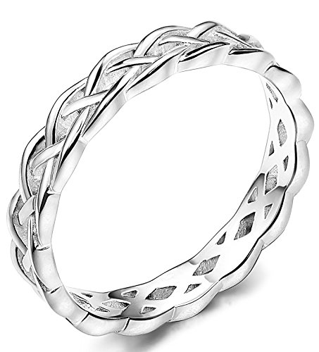 Besteel 4MM Anillo de Nudo de Plata 925 para Mujeres Niñas Alianzas de Boda Anillos celtas Eternidad