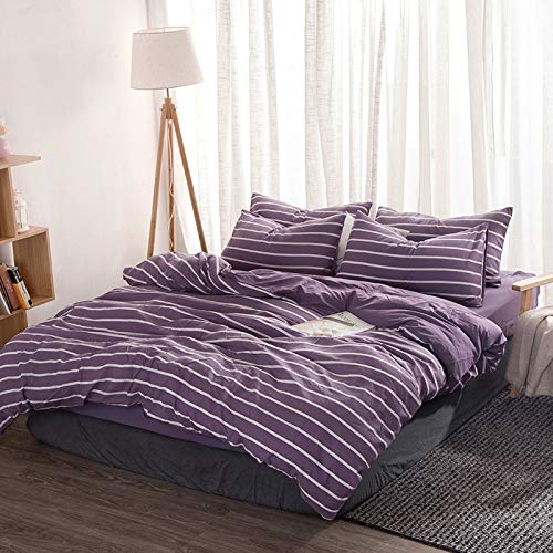 BH-JJSMGS Ropa de Cama, Funda nórdica a Cuadros a Rayas y Funda de Almohada - sábanas, Franja púrpura 180 * 220 cm