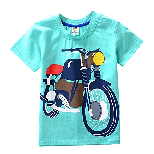 BHYDRY NiñIto Niños Bebé Chico Chica De Ropa De Manga Corta De La Motocicleta Impresión De La Historieta Camiseta De Las Tapas De La Blusa(Verde,120)