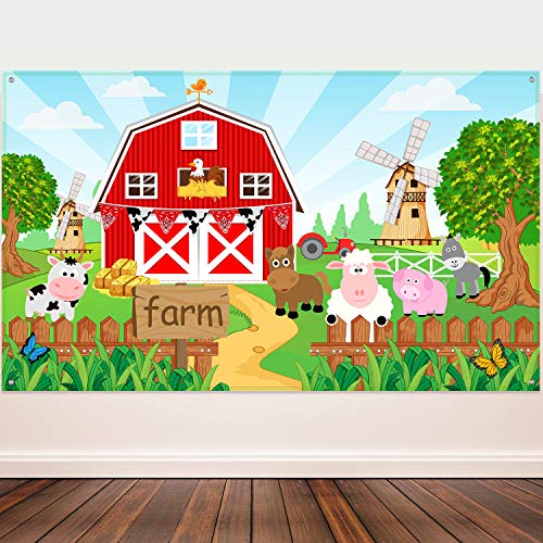 Blulu Decoración de Fiesta Temática de Animales de Granja, Pancarta de Fondo de Granero para Fiesta de Cumpleaños de Niños, 72,8 x 43,3 Pulgadas