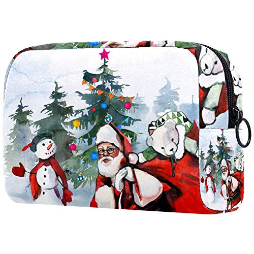 Bolsa de brochas de maquillaje personalizables, bolsas de aseo portátiles para mujeres, bolso de cosméticos, organizador de viaje de Papá Noel muñeco de nieve