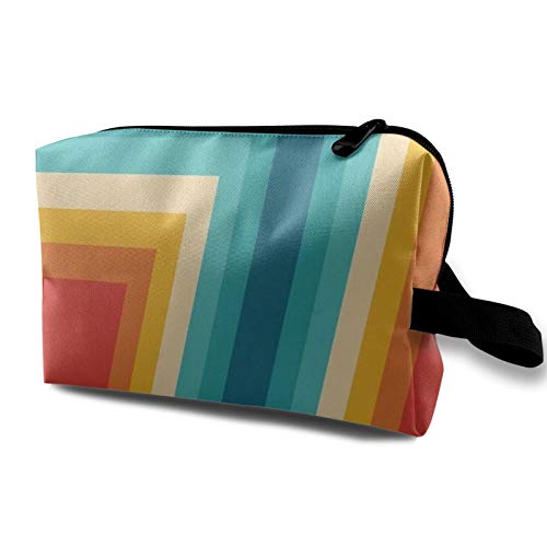 Bolsa de cosméticos de viaje, diseño abstracto de rayas retro de colores de los años 70 y 80, bolsa de almacenamiento con cremallera 4.8 ""X6.2 ""X10" "