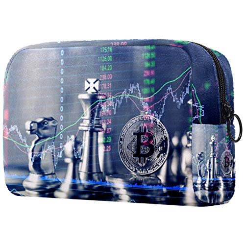 Bolsa de tocador de Viaje portátil Paño de Oxford Bolsa de cosméticos de Vistoso de Organizador de Maquillaje con Cremallera Apto para niñas Datos de ajedrez 18.5x7.5x13cm