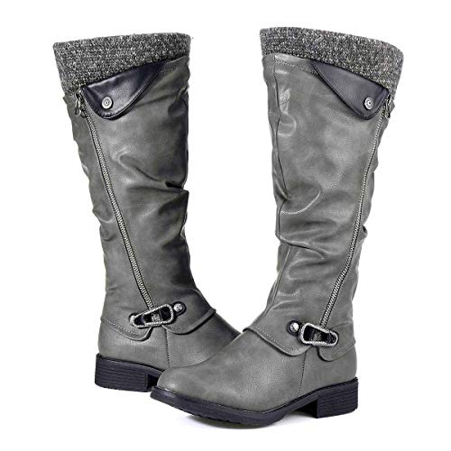 Botas Altas Invierno Mujer, Camfosy Botas de Nieve Caña Ancha Zapatos Mujer Cuña Planos Sintética Peluche Jinete Bajo Cómodos Peludas Calentitas 2019 Negro Gris Marrón