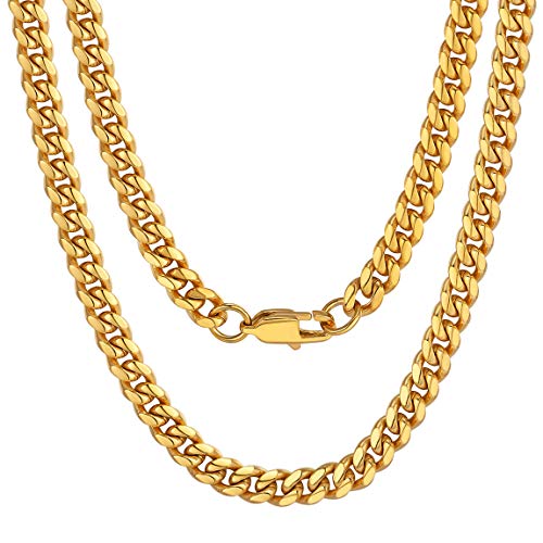 Cadena Collarín Acero Inoxidable Curb Cuban Chain Cadena Europa Dorado 6mm Anchura 22 Inch Longitud Líbre de Níquel Collar Pesado