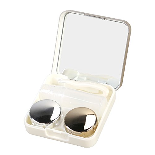 Caja de Lentes de Contacto Kit de Viaje ROSENICE Estuche Lentillas con Pinza Aplicador Palo Botella de Solución Espejo Incorporado Oro