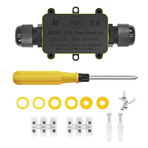 Cajas de Empalmes,IP68 Caja de Conexiones Impermeable Eléctricas para 4 mm-9 mm Diámetro del Cable,Conector Exterior Cable (1 Pack)