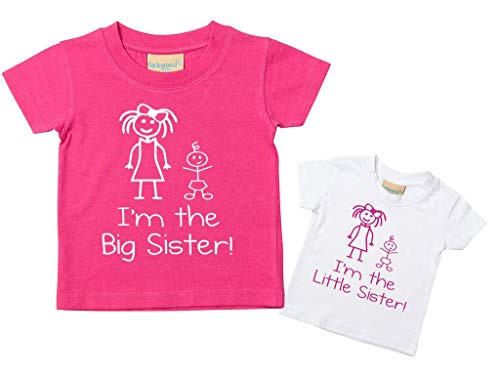 Camiseta para niñas, desde 0-6 meses hasta 14-15 años, con texto en inglés "I'm the little sister" y "I'm the big sister" rosa rosa Talla:Little 0-6 Months Big 12-13 Years