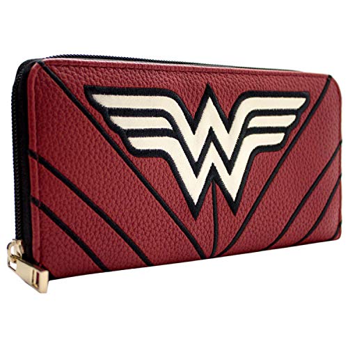 Cartera de DC Wonder Woman Traje Guerrero Estrellas y Rayas Rojo