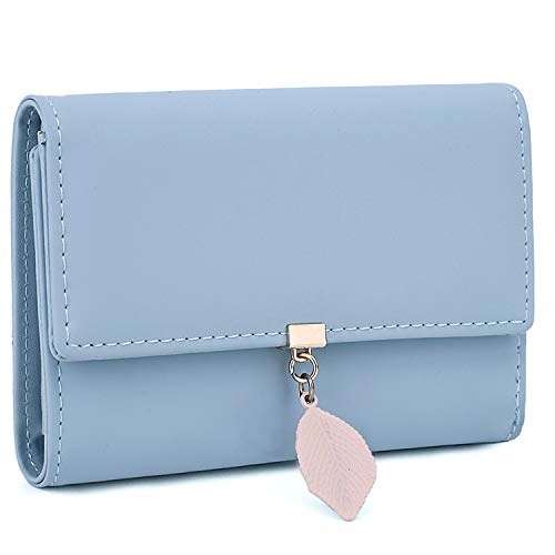 Cartera de Mujer - UTO Monedero Medio Adorno Hoja Colgante Cartera Minimalista con Bolsillo de Cremallera para Monedas Celeste