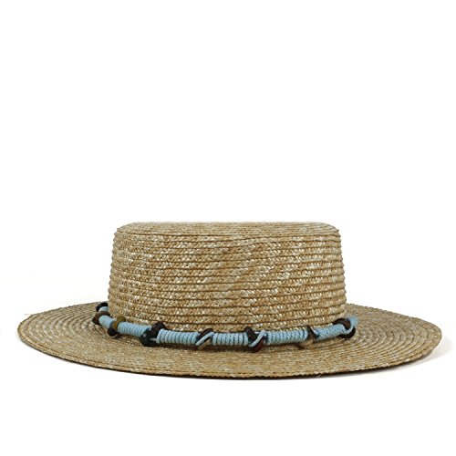 Casa perfetta Moda Buena Pinta Boater Sombrero for el Sol for señora Summer Beach Flat Sunbonnet Ancho ala Pork Pie ha Moda cinturón Bonito Sombrero (Color : Natural, Size : 56-58cm)