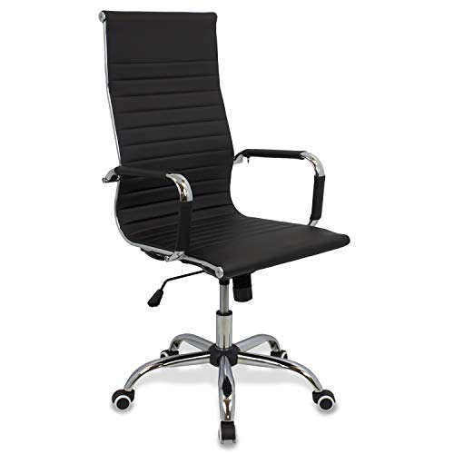 CashOffice - Silla de Oficina PU, Silla de Escritorio Giratoria y Regulable en altura (Varios Colores) (Negra)