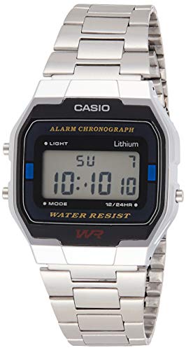 Casio Collection A163WA-1QES, Reloj Rectangular, Acero Inoxidable, Unisex, Plateado