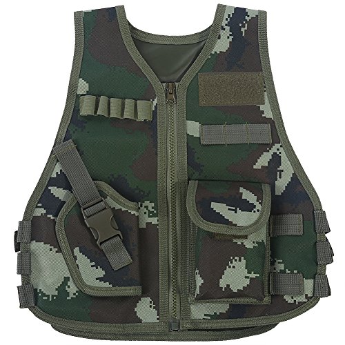 Chaleco táctico para niños Ejército de camuflaje Chaleco de asalto Chalecos duraderos y transpirables con bolsillo múltiple ajustable para juegos de caza al aire libre(S-camuflaje de la selva)