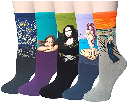 Chalier Pack de 4/5 Mujer Niña Calcetines Originales Ocasionales Estampados Divertidos Impresos de Algodón de Pintura Famosa