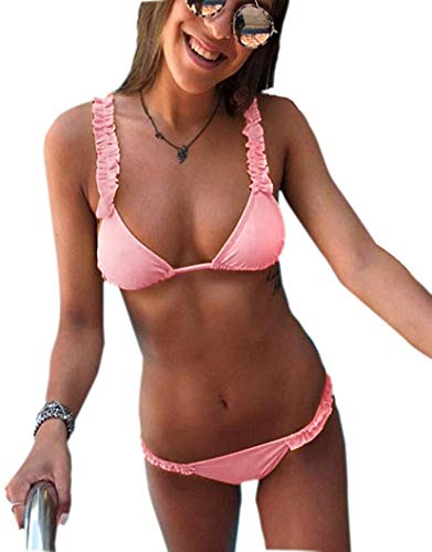 CheChury Bikini Mujer Traje de Baño con Volantes Sexy Push up Dos Piezas Volante Conjunto de Bikini Ajustable Brasileño Triangulo Bañador