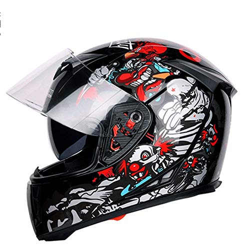 ChenTeShangMao Casco ABS Motocicleta Vehículo Eléctrico Doble Lente Casco Antivaho Casco Completo - Payaso Negro (Size : M)