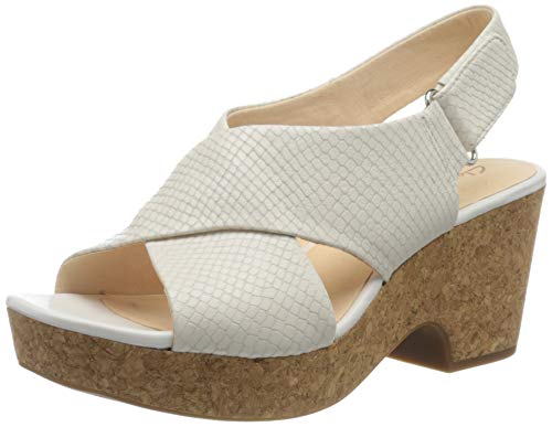 Clarks Maritsa Lara, Sandalias de Talón Abierto para Mujer, Blanco (White Snake White Snake), 41.5 EU