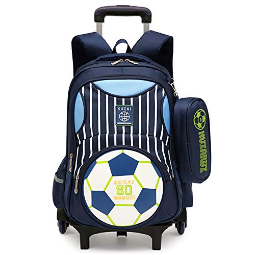 Con ruedas Mochila escolar Mochila azul para niños Trolley 7-12 años Niños Impermeable Ligero Ligero 3-6 Estudiantes de escuela primaria Mochila de viaje Mochila escolar KUZAIWANGZI-darkblue-one