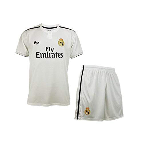 Conjunto Camiseta y Pantalon 1ª Equipación 2018-2019 Real Madrid - Réplica Oficial Licenciado - Dorsal 7 Cristiano Ronaldo - Talla 2 - Medidas Pecho 29 - Largo Total 40 - Largo Manga 12 cm.