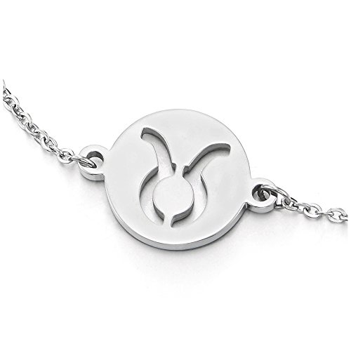 COOLSTEELANDBEYOND Astrología Horóscopo Zodiaco Señales Tauro Taurus Círculo Colgante Collar Acero, 12 Constelaciones, Hombre Mujer