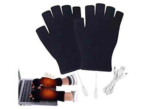 COOTA 1 par de Guantes calefactados USB, Guantes de Invierno sin Dedos, calefactados para esquí, Bicicleta y Alpinismo para Hombre y Mujer (Negro)