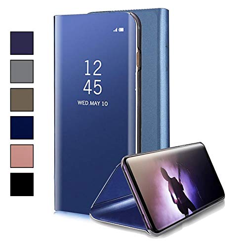 COOVY® Funda para Samsung Galaxy A8s SM-G8870 Aspecto metálico, armazón, Lujosa, Ventana de Espejo Transparente, visión Clara, Soporte | Color Azul