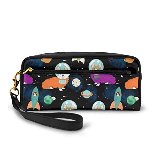 Corgis in Space Fabric Corgi Lindo perro de gran capacidad de lona, estuche de lápices, estuche de papelería de maquillaje, neceser cosmético